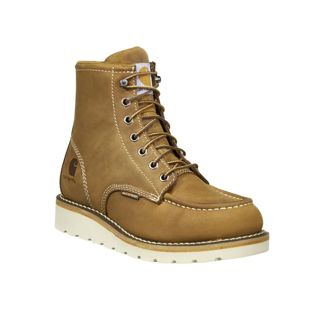 6" Women's Waterproof Moc Toe Wedge Soft Toe Boot Light Brown