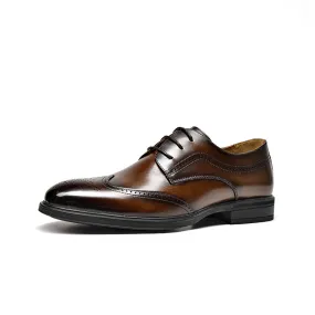 BeauToday Men's Elegant Cow Leather Wingtip Brogue Shoes
