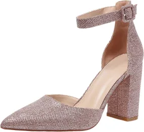 Chunky Heels for Women Closed Toe Block Wedding Pumps Shoes Bridal High Heel Buckle Dress Shoes Ankle Strap