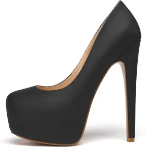 Eldof Womens High Heel Platform Pumps Round Toe Sky High Stilettoes 6" Party Dress Platform