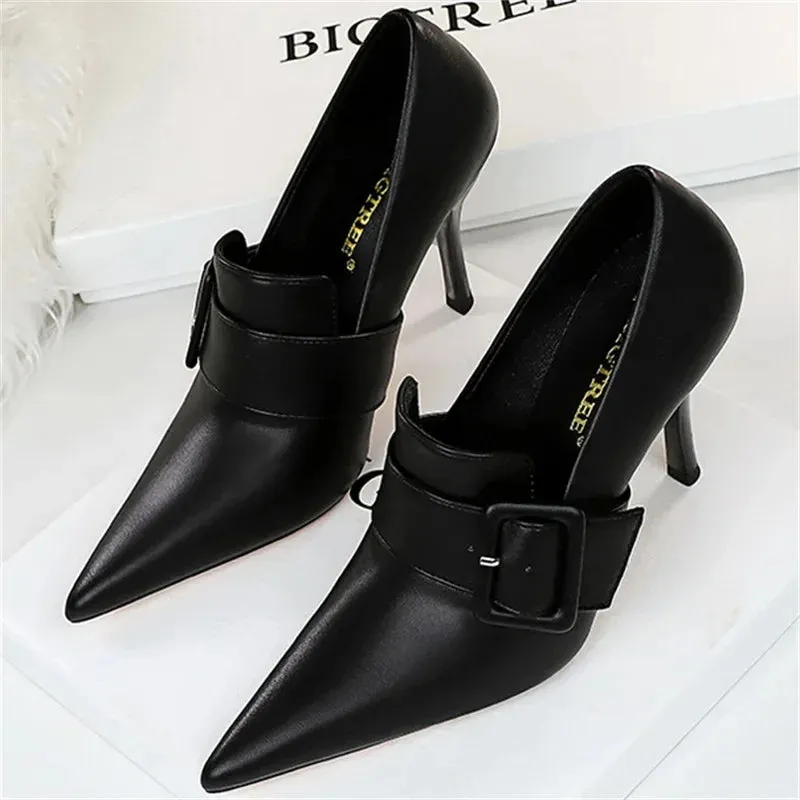 Funki Buys | Shoes | Women's Belt Buckle Pointed Dress Pumps