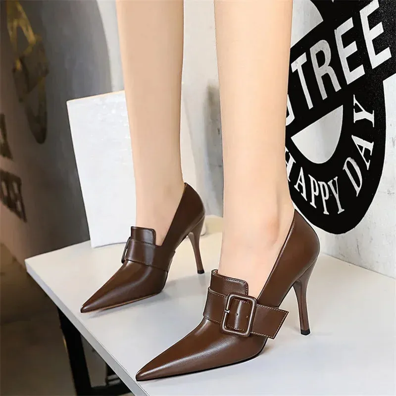 Funki Buys | Shoes | Women's Belt Buckle Pointed Dress Pumps