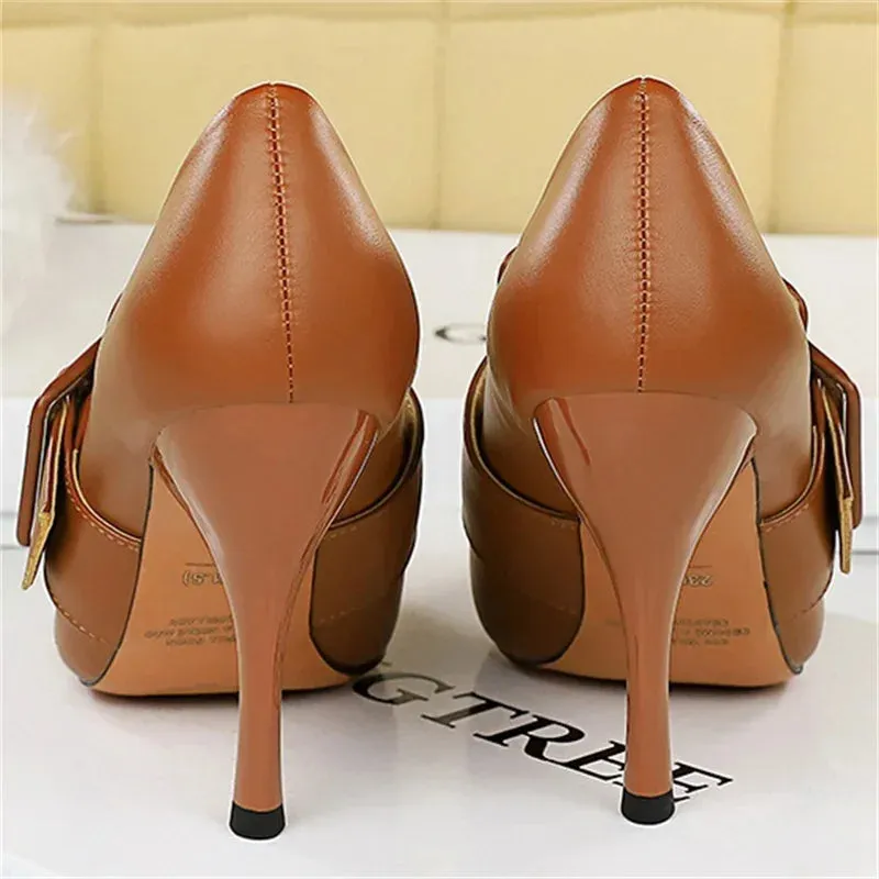 Funki Buys | Shoes | Women's Belt Buckle Pointed Dress Pumps