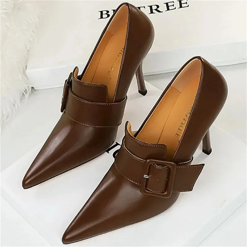 Funki Buys | Shoes | Women's Belt Buckle Pointed Dress Pumps