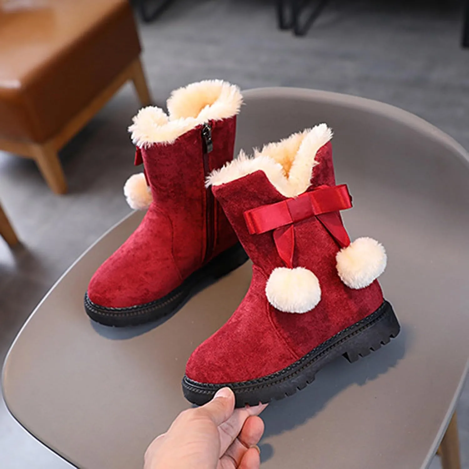 Kids Winter Boots Boys Girls Winter Zipper Warm Faux Fur Fuzzy Kid's Cozy Walking Ankle Boots