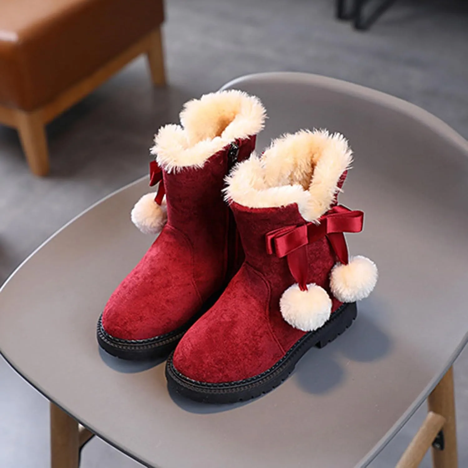 Kids Winter Boots Boys Girls Winter Zipper Warm Faux Fur Fuzzy Kid's Cozy Walking Ankle Boots