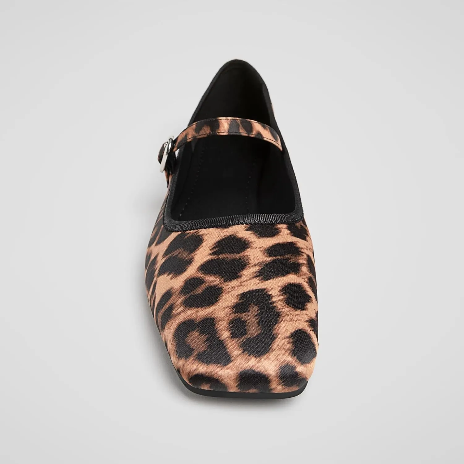 Leopard Ballet Flats for Women Velvet Animal Print Square Toe Mary Jane Flats Silver Buckle Comfortable Ballerina Shoes