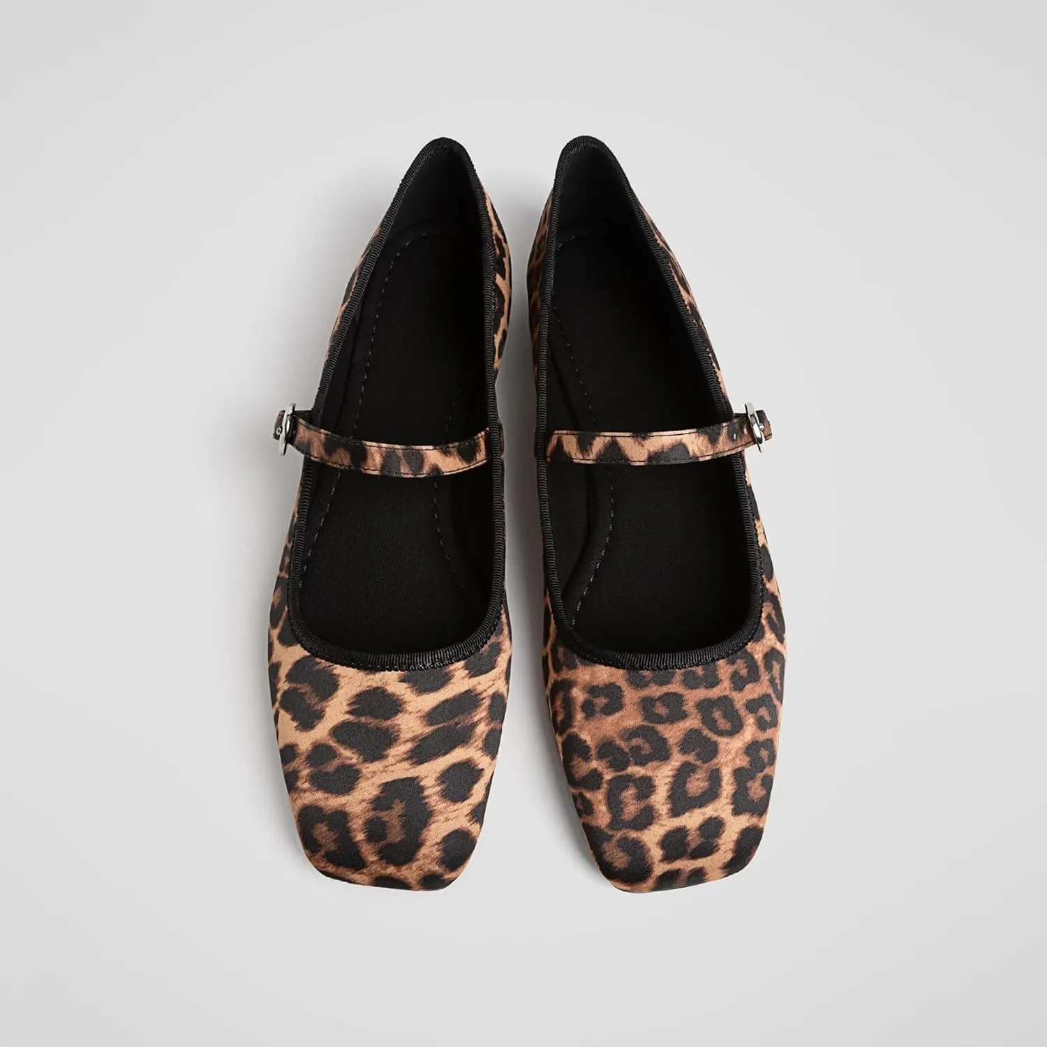 Leopard Ballet Flats for Women Velvet Animal Print Square Toe Mary Jane Flats Silver Buckle Comfortable Ballerina Shoes