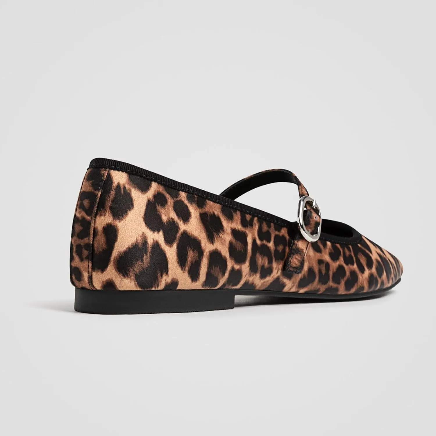 Leopard Ballet Flats for Women Velvet Animal Print Square Toe Mary Jane Flats Silver Buckle Comfortable Ballerina Shoes
