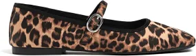 Leopard Ballet Flats for Women Velvet Animal Print Square Toe Mary Jane Flats Silver Buckle Comfortable Ballerina Shoes