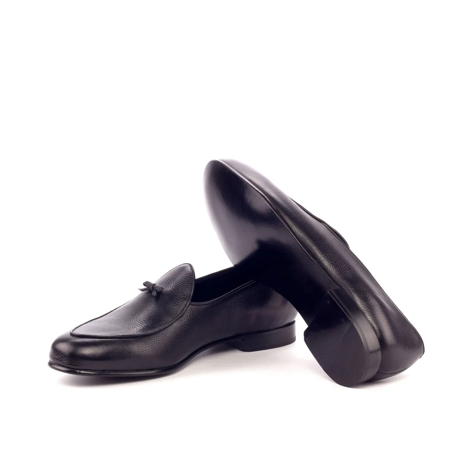 Men's Belgian Leather Slippers Wide Plus Size Black 3150