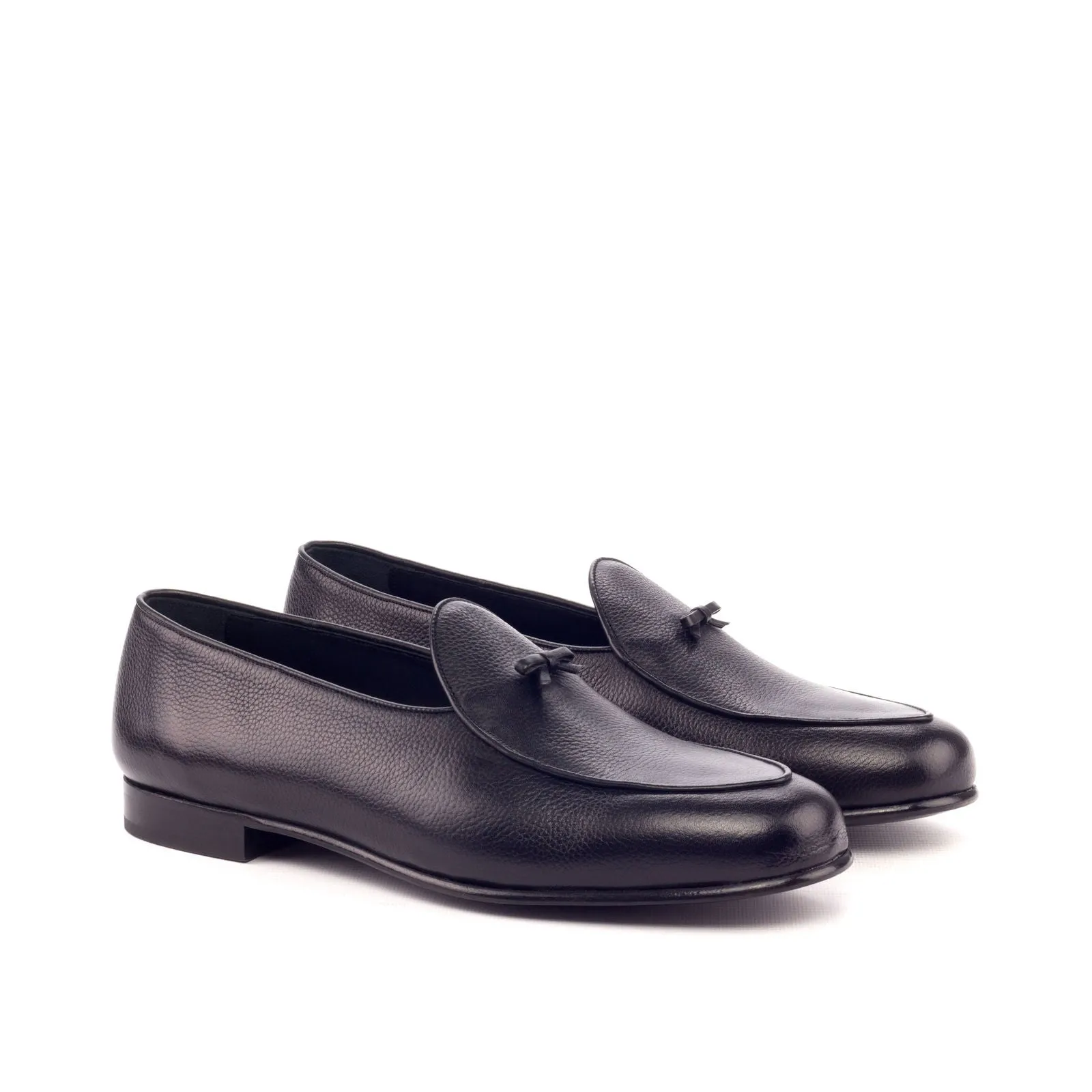 Men's Belgian Leather Slippers Wide Plus Size Black 3150