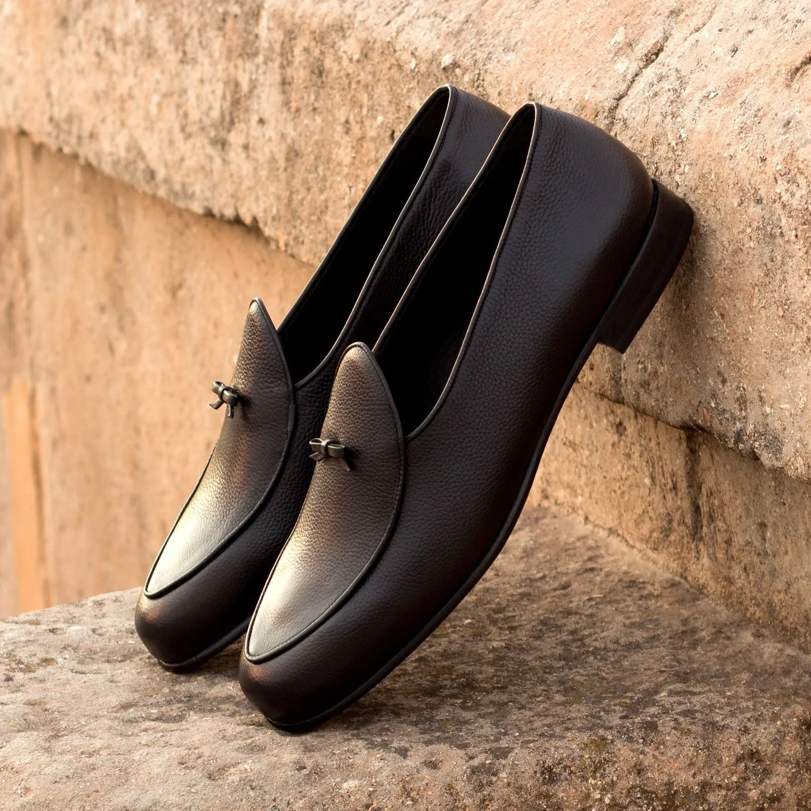 Men's Belgian Leather Slippers Wide Plus Size Black 3150