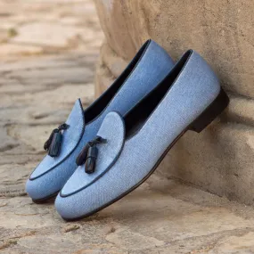 Men's Belgian Leather Slippers Wide Plus Size Blue 3208