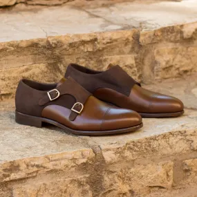 Men's Double Monk Leather Shoes Wide Plus Size Brown 2094