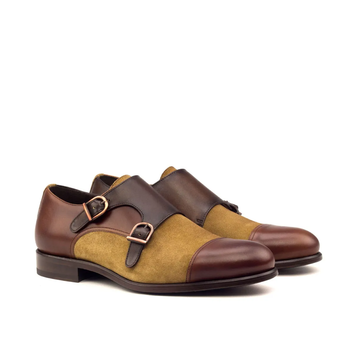 Men's Double Monk Leather Shoes Wide Plus Size Brown Dark Brown 2603