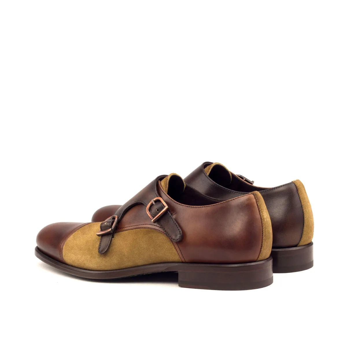 Men's Double Monk Leather Shoes Wide Plus Size Brown Dark Brown 2603