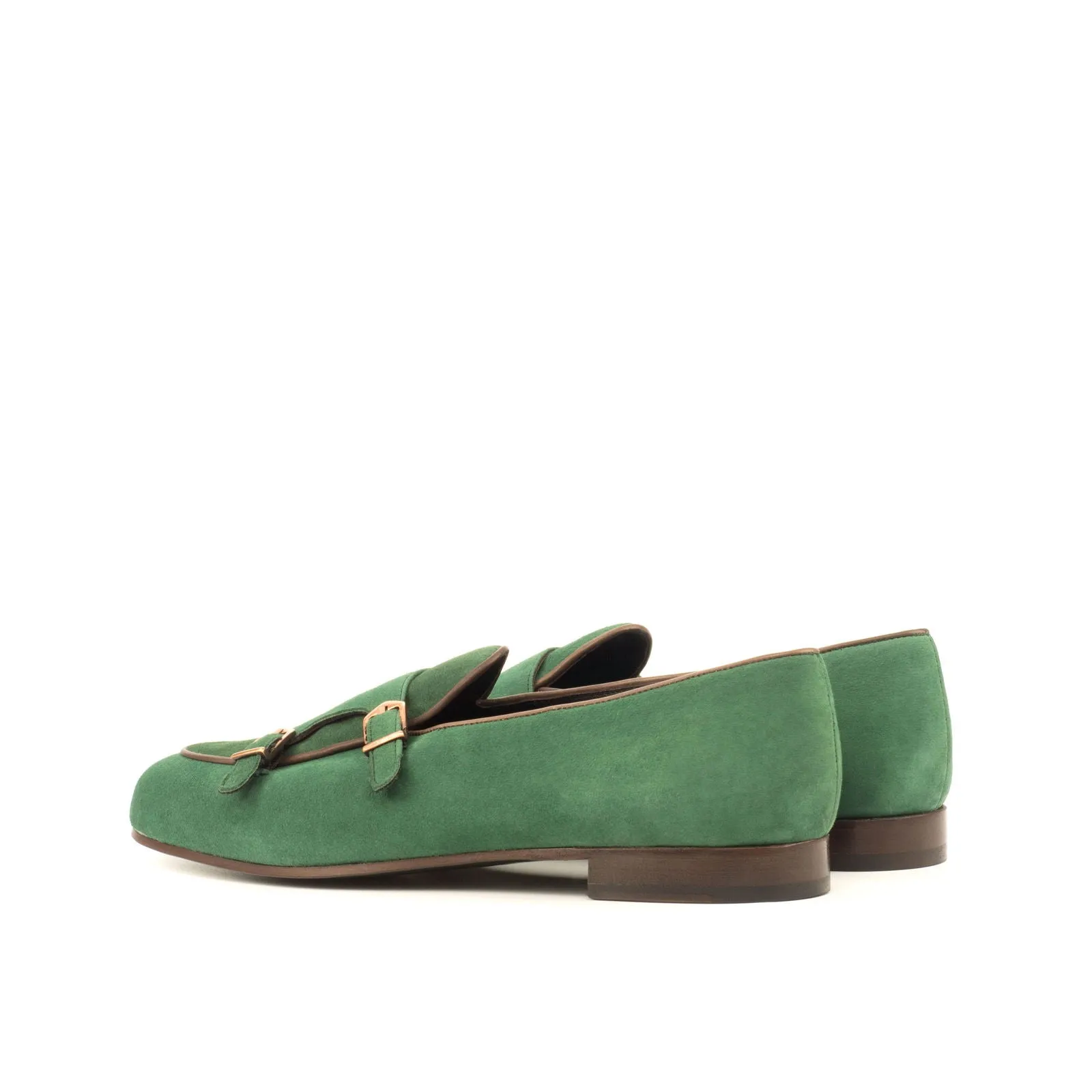 Men's Double Monk Leather Slippers Wide Plus Size Green Dark Brown 3697