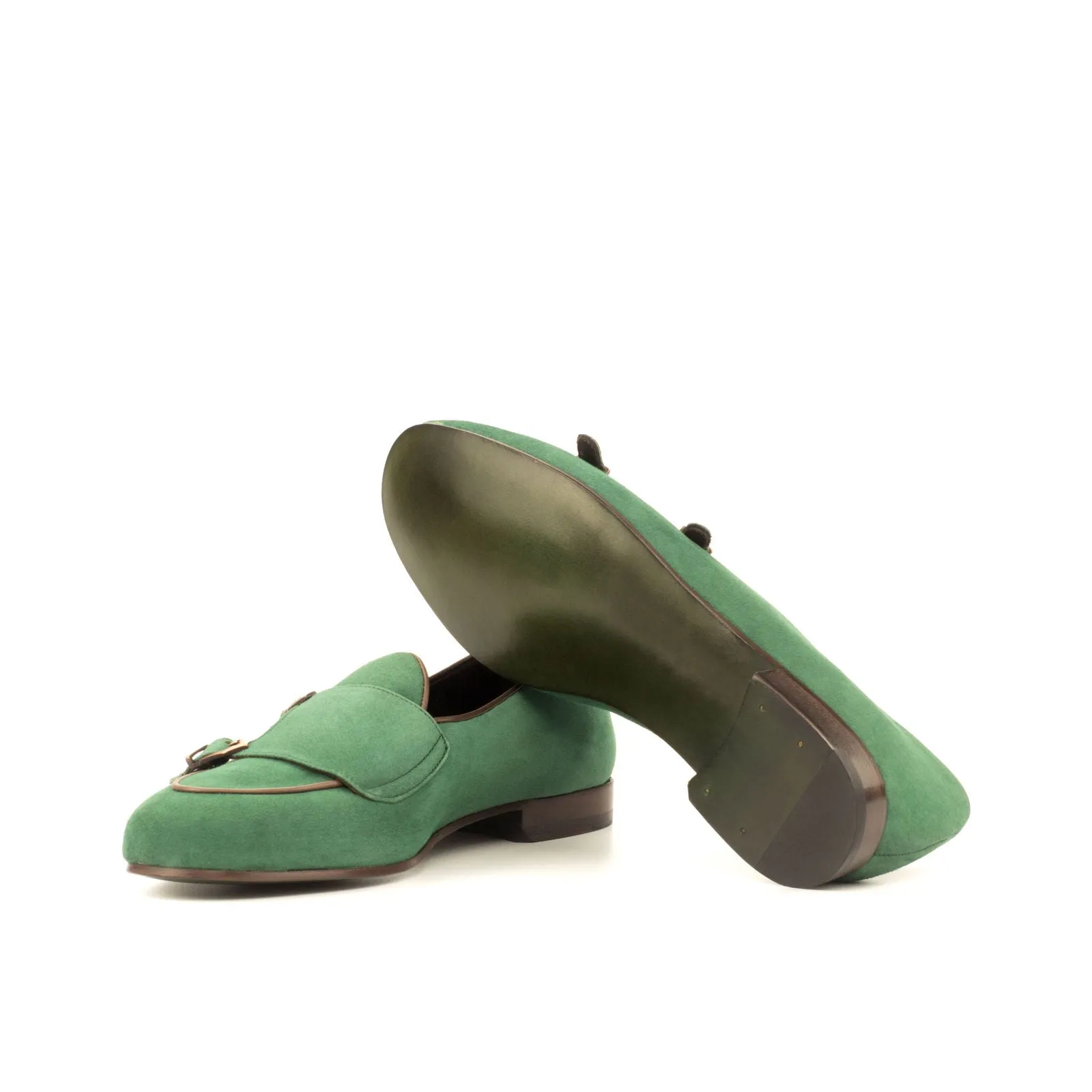 Men's Double Monk Leather Slippers Wide Plus Size Green Dark Brown 3697