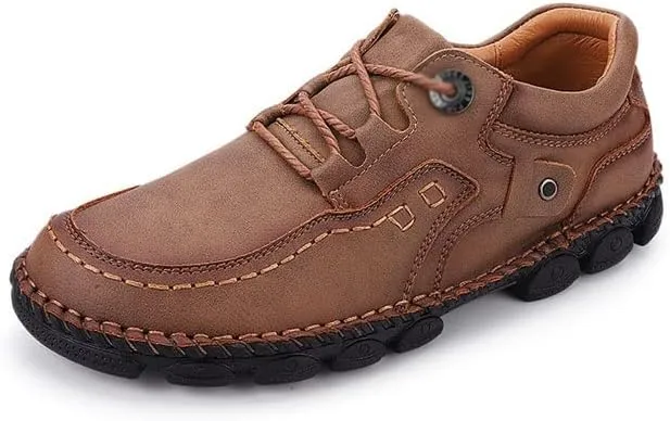 Mens Dress Shoes Handmade Casual Leather Shoes Men's Comfortable Soft Leather Men's Shoes Work Breathable red Shoes Walking Shoes(Brown,8.5)