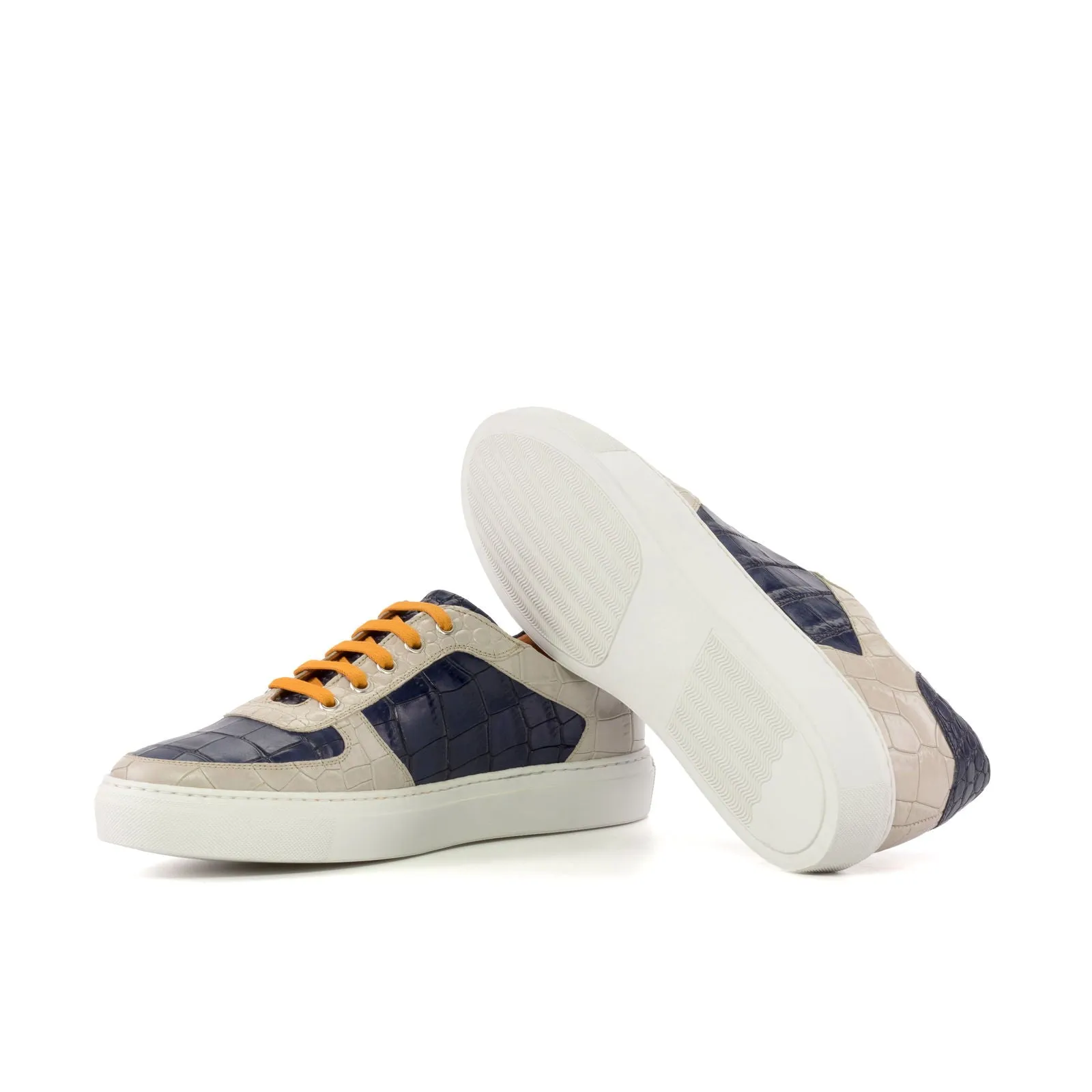 Men's Low Top Trainer Leather Shoes Wide Plus Size Navy Nude 5876
