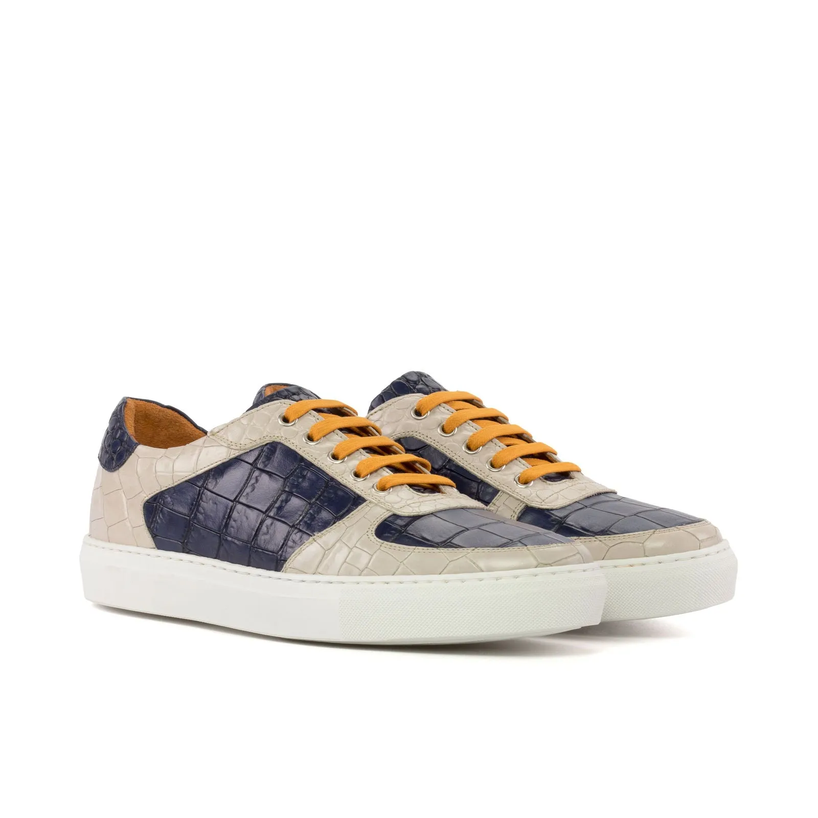 Men's Low Top Trainer Leather Shoes Wide Plus Size Navy Nude 5876