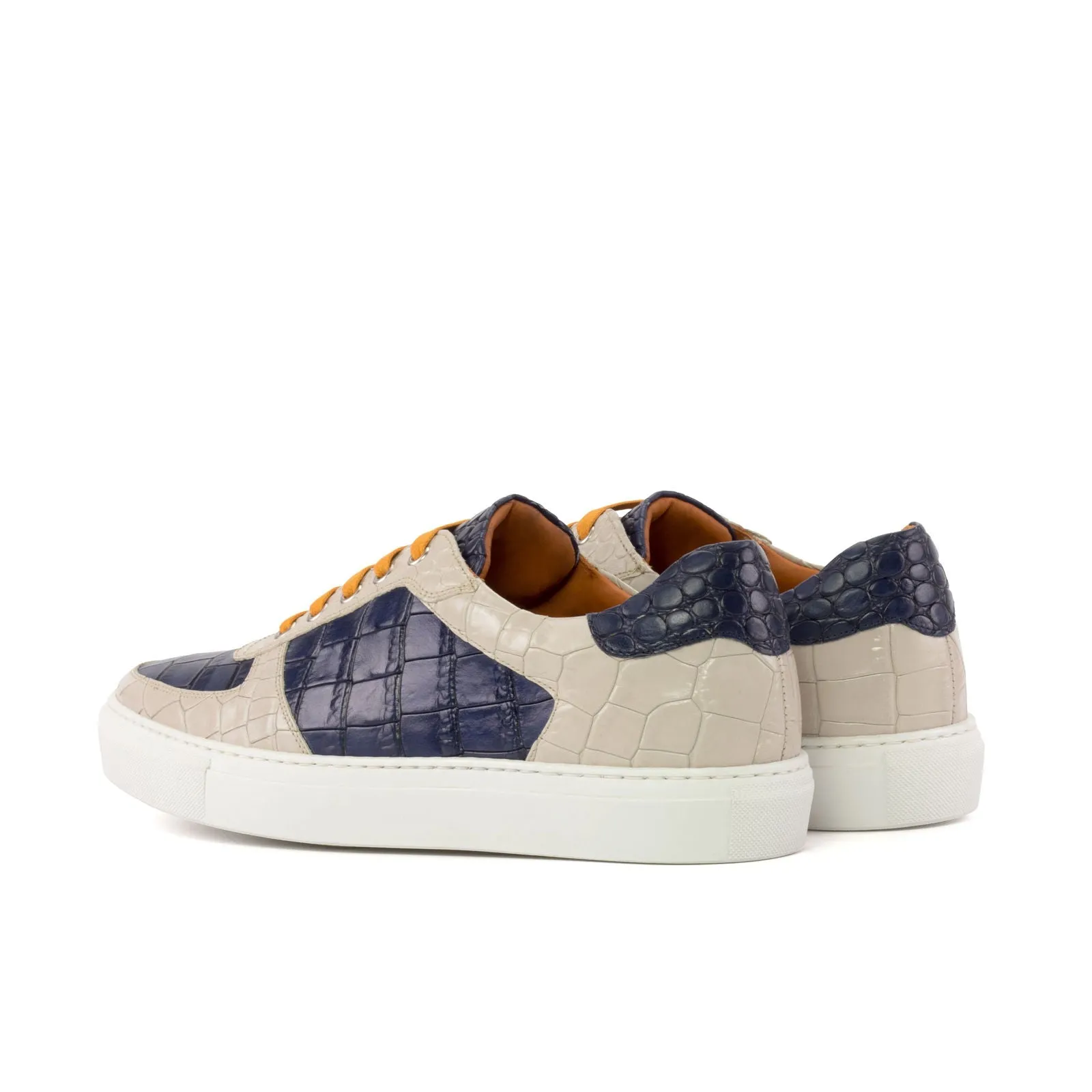 Men's Low Top Trainer Leather Shoes Wide Plus Size Navy Nude 5876