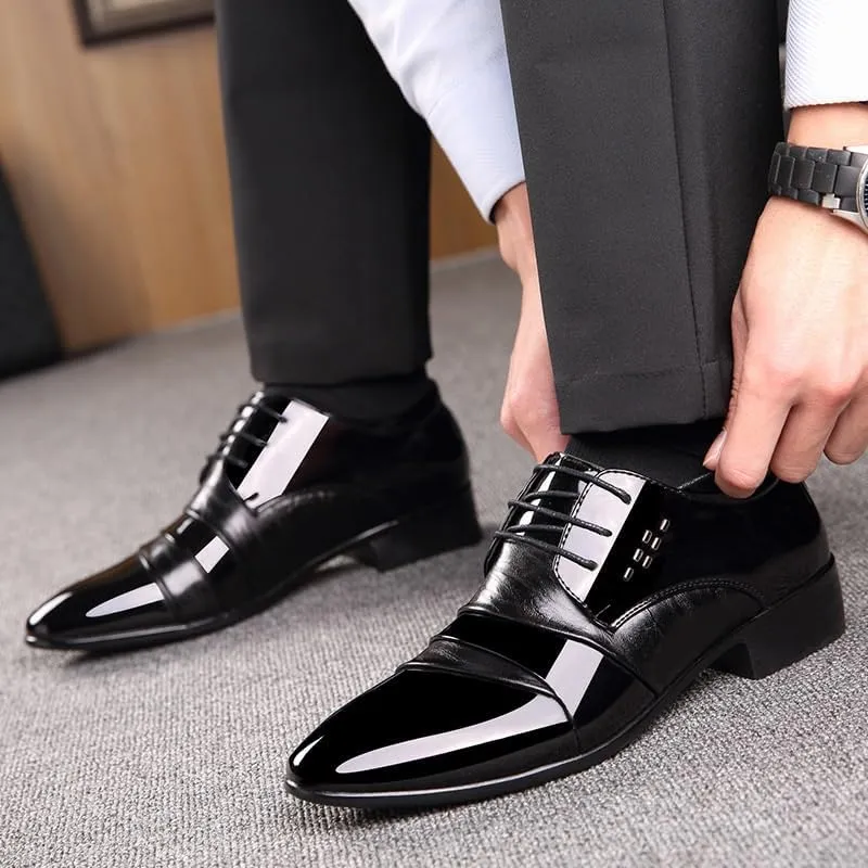 Men's Shiny Patent Leather Dress Shoes Men's Handmade Leather Modern Classic Lace up Leather Lined Perforated Dress Oxfords Shoes