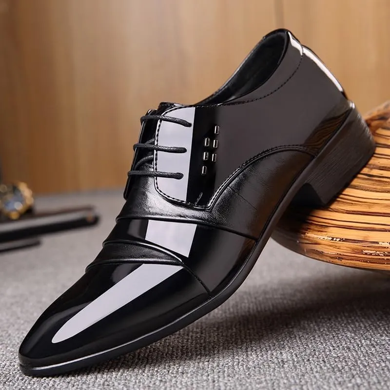 Men's Shiny Patent Leather Dress Shoes Men's Handmade Leather Modern Classic Lace up Leather Lined Perforated Dress Oxfords Shoes