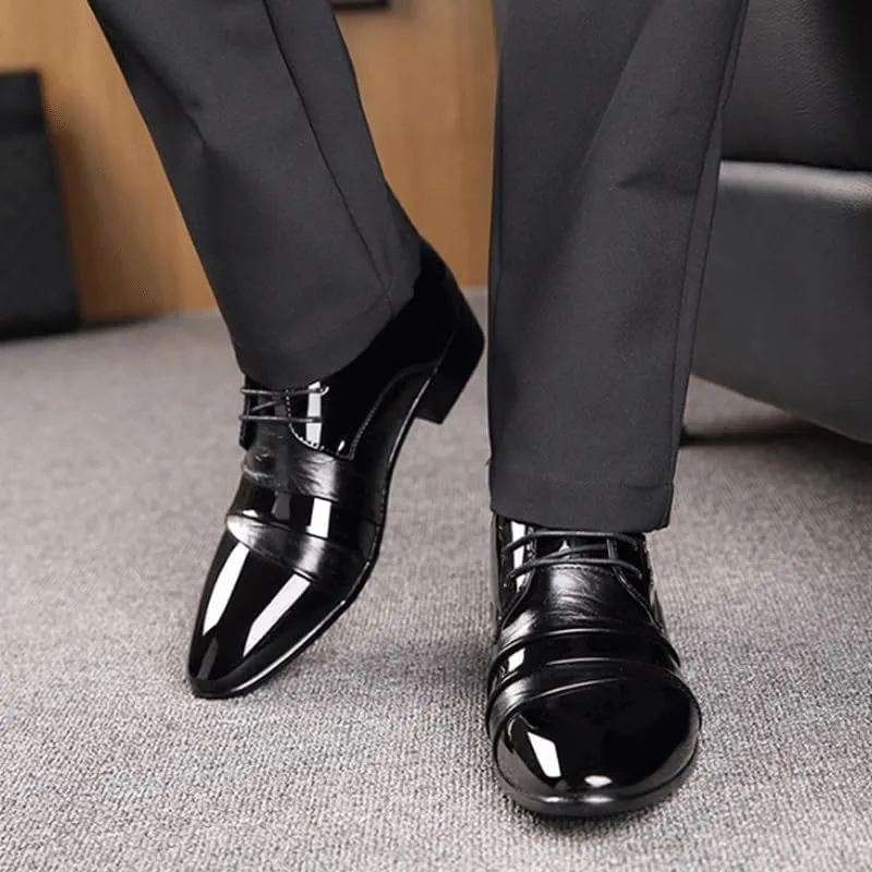Men's Shiny Patent Leather Dress Shoes Men's Handmade Leather Modern Classic Lace up Leather Lined Perforated Dress Oxfords Shoes