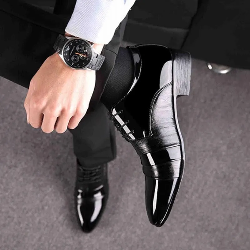 Men's Shiny Patent Leather Dress Shoes Men's Handmade Leather Modern Classic Lace up Leather Lined Perforated Dress Oxfords Shoes