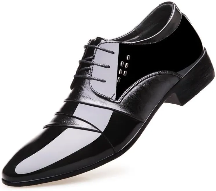 Men's Shiny Patent Leather Dress Shoes Men's Handmade Leather Modern Classic Lace up Leather Lined Perforated Dress Oxfords Shoes