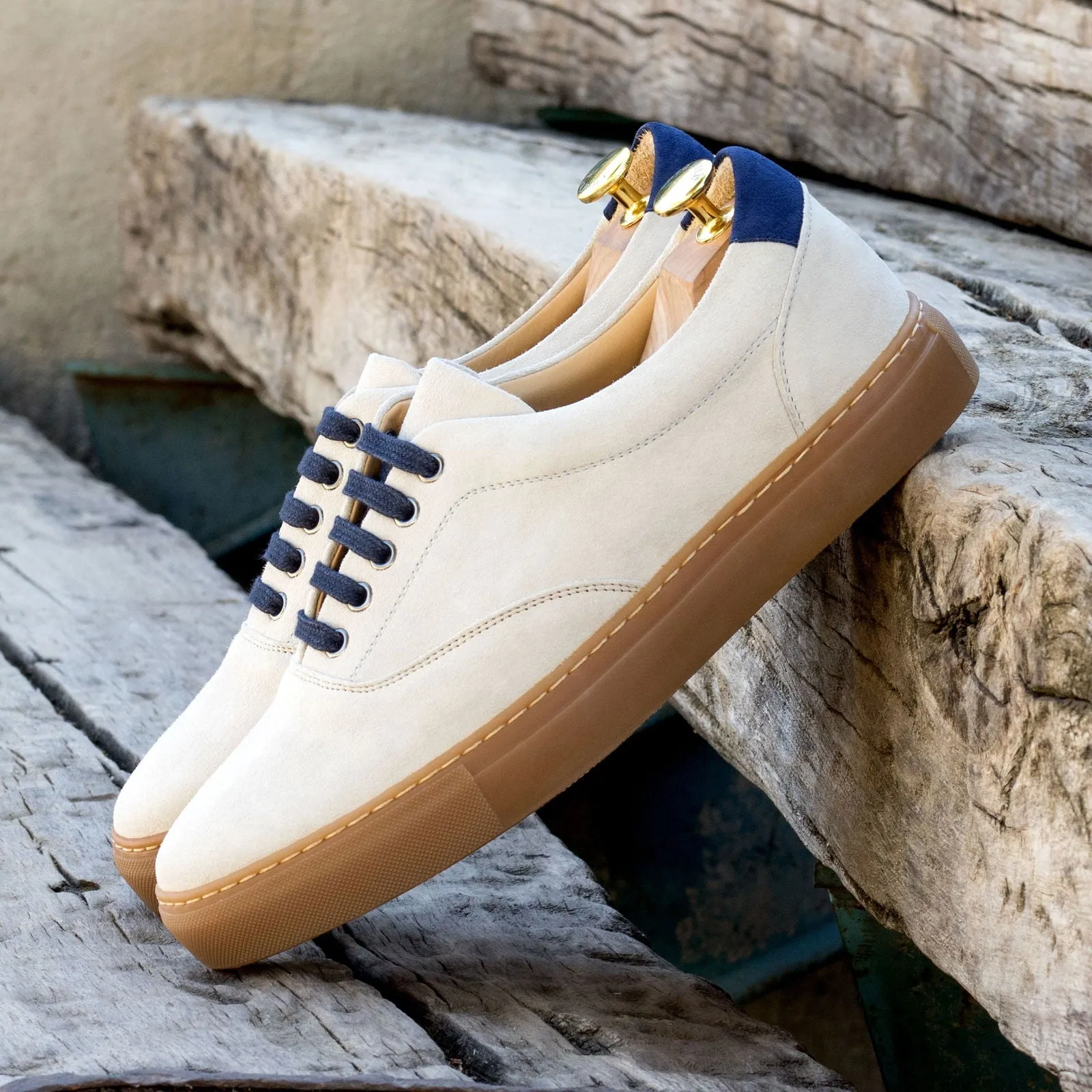 Men's Top Sider Leather Sneakers Wide Plus Size Blue White 5859