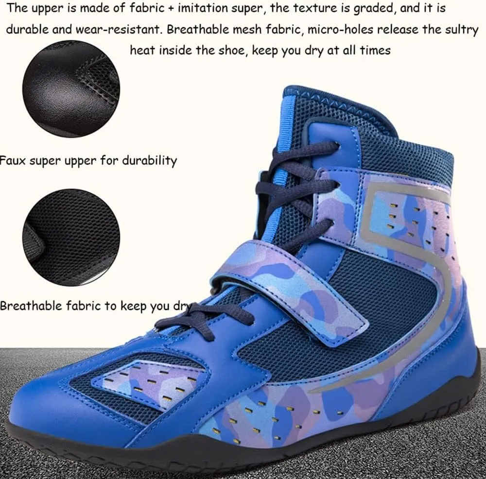 Mens Women Unisex anti-slip Boxing Boots professional Boxing Footwear Boxing Shoes Lace Up Sport Shoes Sparring Trainers Footwear Children Junior adults Light Breathable Wrestling Boots Shoes 35-46 EU