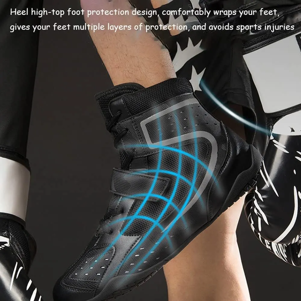 Mens Women Unisex anti-slip Boxing Boots professional Boxing Footwear Boxing Shoes Lace Up Sport Shoes Sparring Trainers Footwear Children Junior adults Light Breathable Wrestling Boots Shoes 35-46 EU