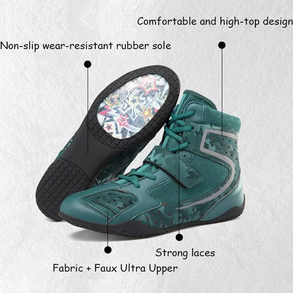 Mens Women Unisex anti-slip Boxing Boots professional Boxing Footwear Boxing Shoes Lace Up Sport Shoes Sparring Trainers Footwear Children Junior adults Light Breathable Wrestling Boots Shoes 35-46 EU