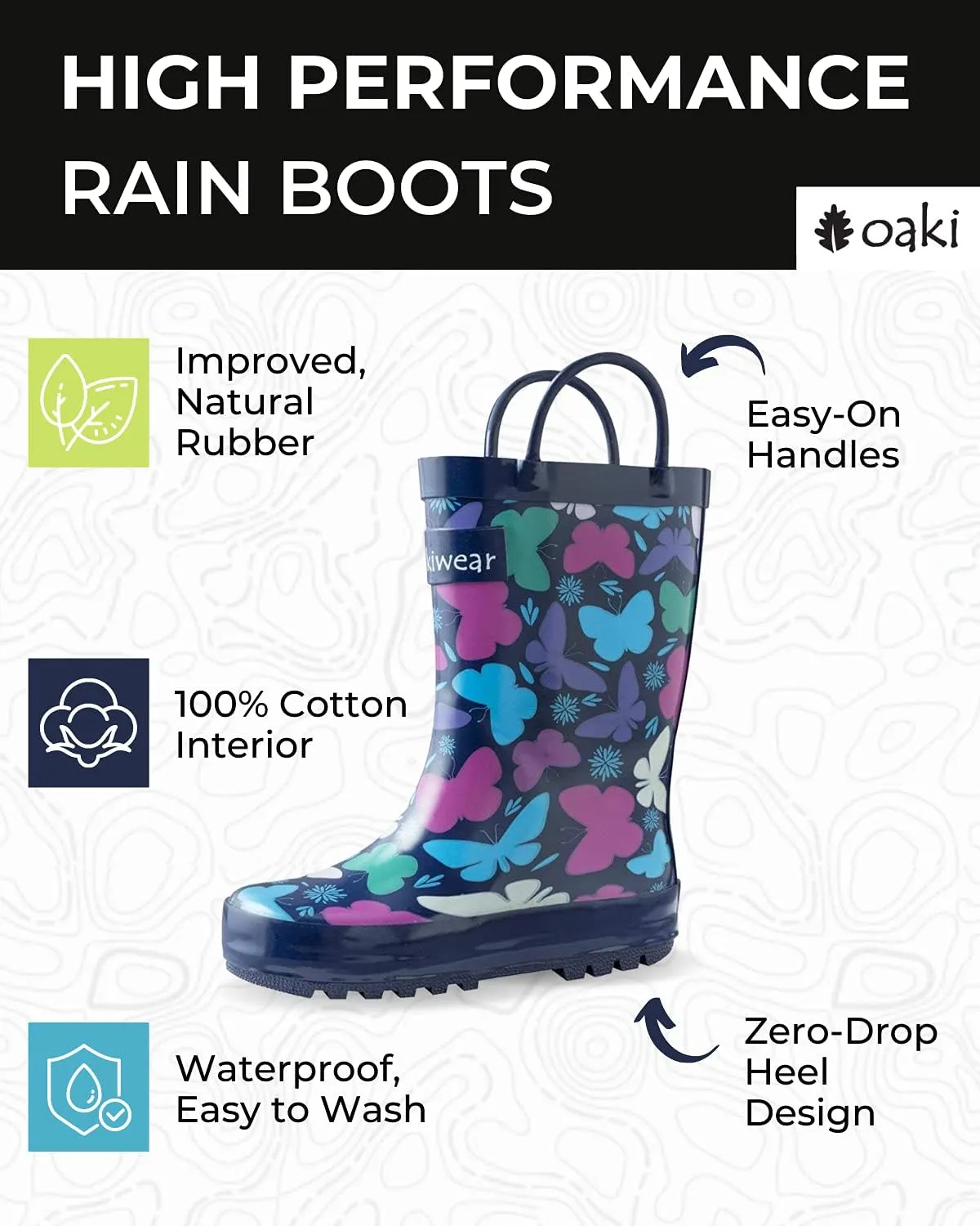 OAKI Toddler Rain Boots - Perfect Kids Rain Boots for Any Weather - Durable Rubber Baby Rain Boots Keep Little Feet Dry, Lightweight Waterproof with Easy-on Handle