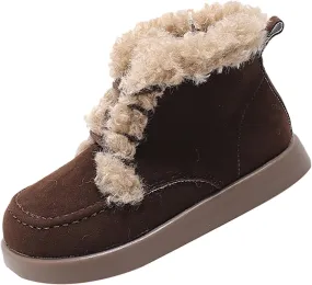 Plush Lining Snow Ankle Boots Non Slip Breathable Round Toe Short Boots Lightweight Walking Booties for Little Kid