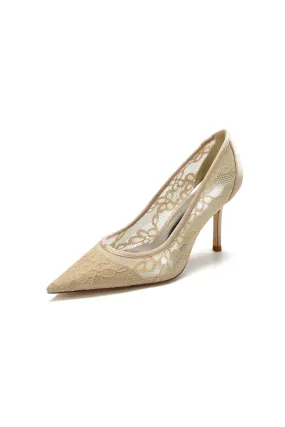 Pointed Toe Bridal Heels with Lace