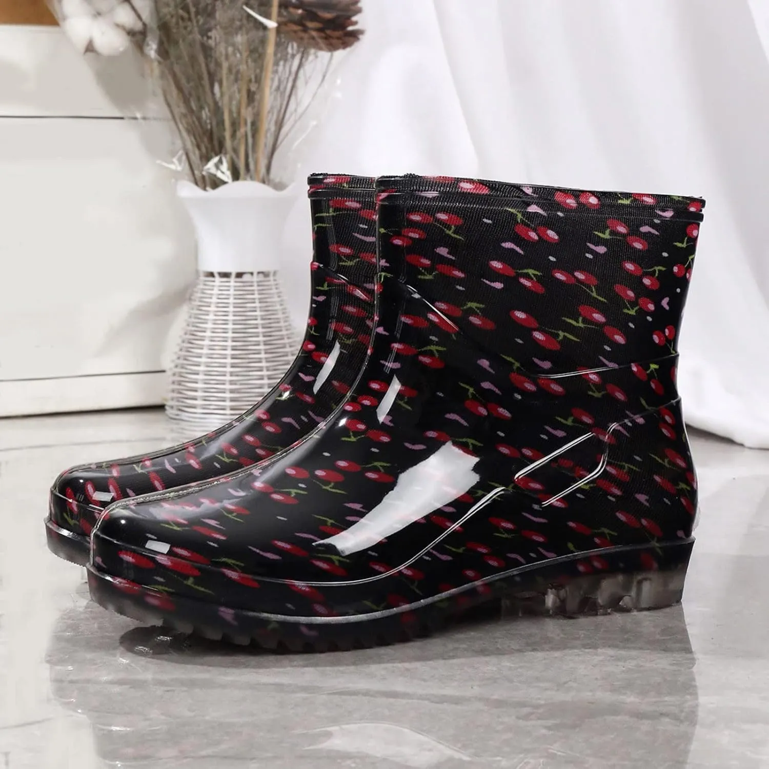Rain Boots Women Women's Mid Calf Rain Boots Printed Waterproof Rubber Boots Short Garden Shoes Cute Ankle Booties