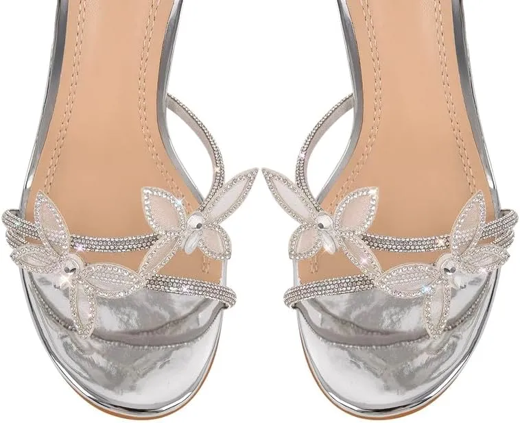 richealnini Butterfly Heels Rhinestone Strappy Sandals for Women Stiletto High Heels