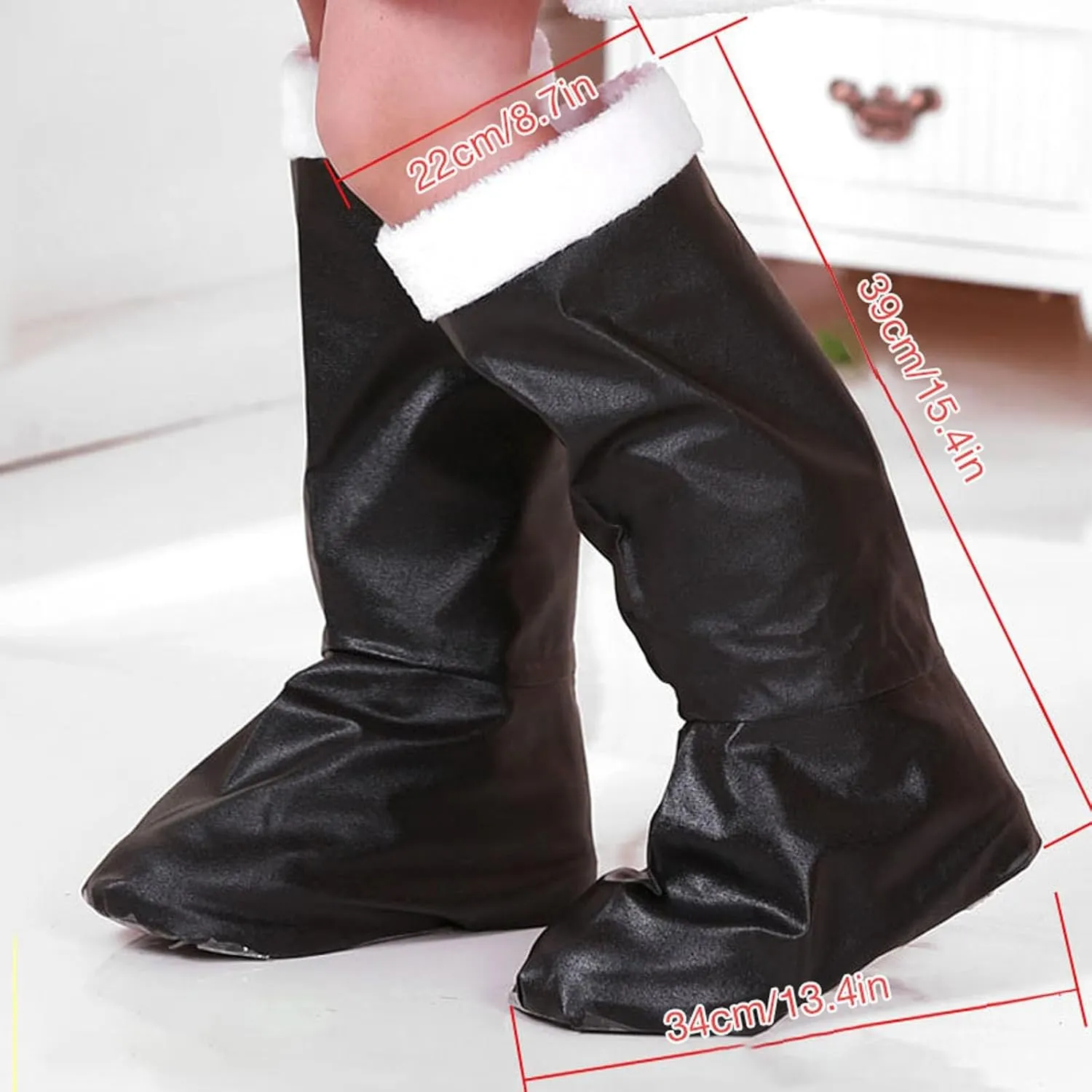 Sheep Boots Kids Leather Fleece Lined Children's Boots Santa Costume Show Christmas Shoes Long High Boots Non Slip Shoes