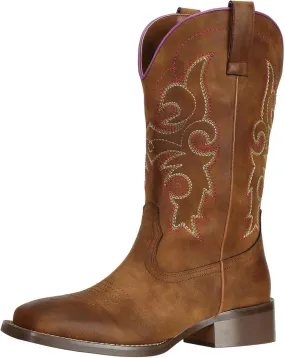SheSole Women's Cowboy Cowgirl Boots Western Wide Square Toe Wide Calf Boots Brown