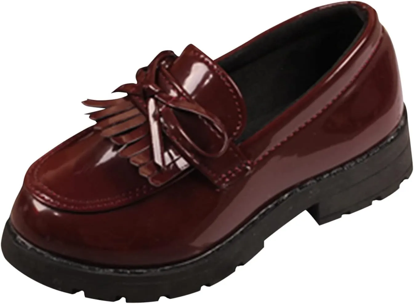 Summer Big Girls Loafer Slip On Leather Tassel Bow School Dress Shoes 𝐏atent-Leather Reflective Flat Loafers