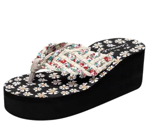 Wedges Platform Sandals for Women Bohemian Floral Summer Beach Flip Flops Casual Slippers Womens Sandals
