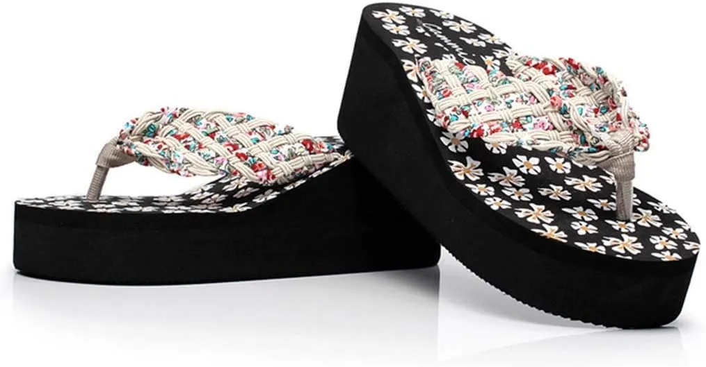 Wedges Platform Sandals for Women Bohemian Floral Summer Beach Flip Flops Casual Slippers Womens Sandals