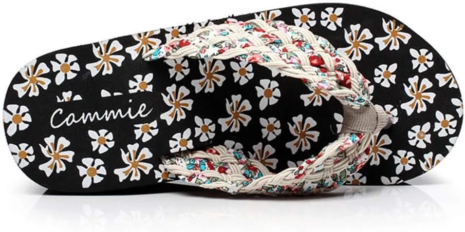 Wedges Platform Sandals for Women Bohemian Floral Summer Beach Flip Flops Casual Slippers Womens Sandals