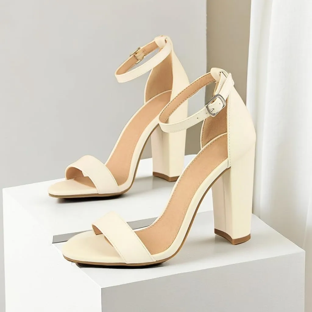 Women's High Chunky Heel Buckle Ankle Strap Sandals Chunky Block High Heel Sexy Dress Formal Party Sandal