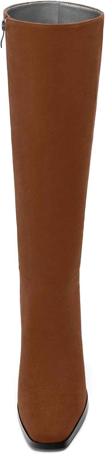 Womens High Heeled Knee High Boots, Square Toe Chunky Heel Knee-high Boots for Women, Fashion Dress Boots Zipper 3.5"