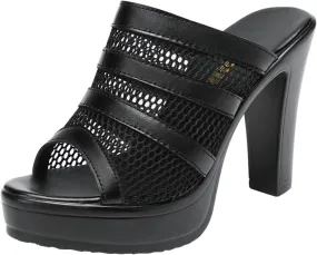 Women's Platform Fish Mouth Mesh Mule High Heels Comfortable Slip On Chunky High Heel Wedge Sandals backless Heels Sandals